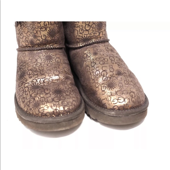UGG Womens Size 5 Classic Short Mid 5809 Brown Gold Sparkly Glitter Winter Boots - Picture 4 of 12